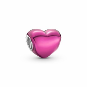 Conta Prata Pandora Coração Rosa Metalizado